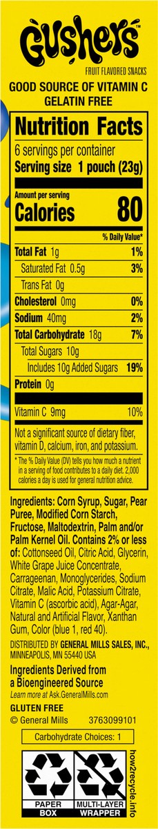 slide 11 of 14, Fruit Gushers Blueberry Grape and Sour Blue Raspberry Fruit Flavored Snacks 6 Count, 6 ct