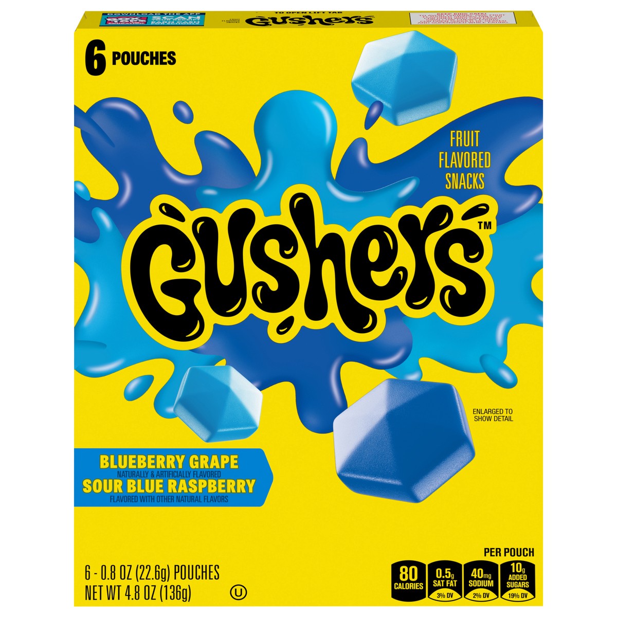 slide 5 of 14, Fruit Gushers Blueberry Grape and Sour Blue Raspberry Fruit Flavored Snacks 6 Count, 6 ct