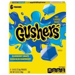 Fruit Gushers Blueberry Grape and Sour Blue Raspberry Fruit Flavored Snacks 6 Count