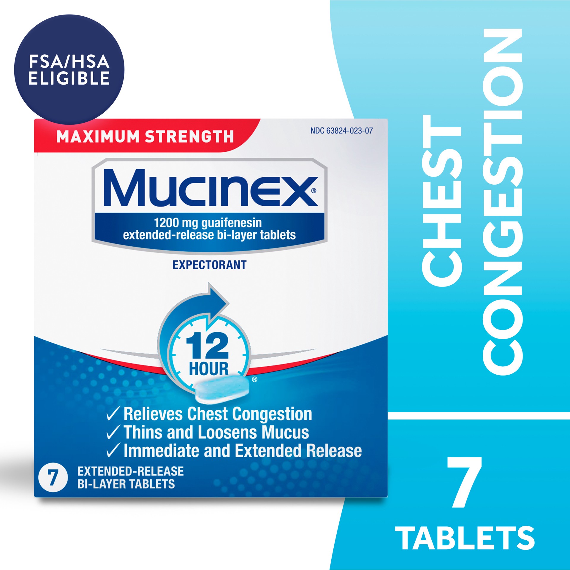 slide 1 of 12, Mucinex 12 Hr Max Strength Chest Congestion Expectorant Tablets, 7ct, 7 ct