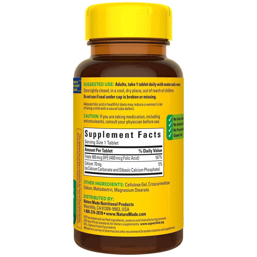 slide 54 of 59, Nature Made Folic Acid 400 mcg (665 mcg DFE), Dietary Supplement for Nervous System Function, 250 Tablets, 250 Day Supply, 250 ct