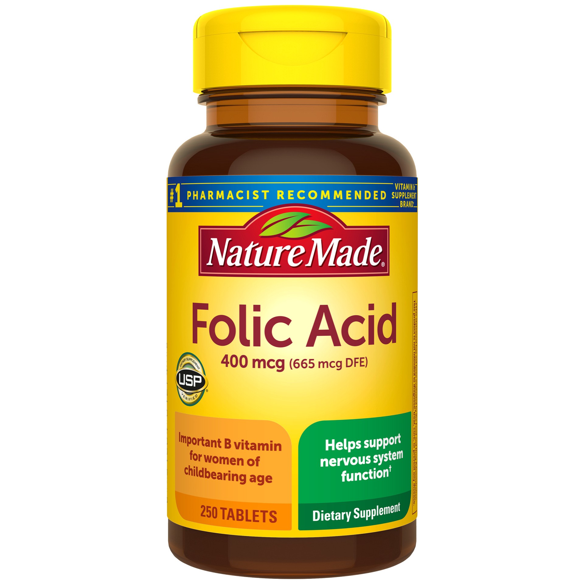 slide 1 of 59, Nature Made Folic Acid 400 mcg (665 mcg DFE), Dietary Supplement for Nervous System Function, 250 Tablets, 250 Day Supply, 250 ct