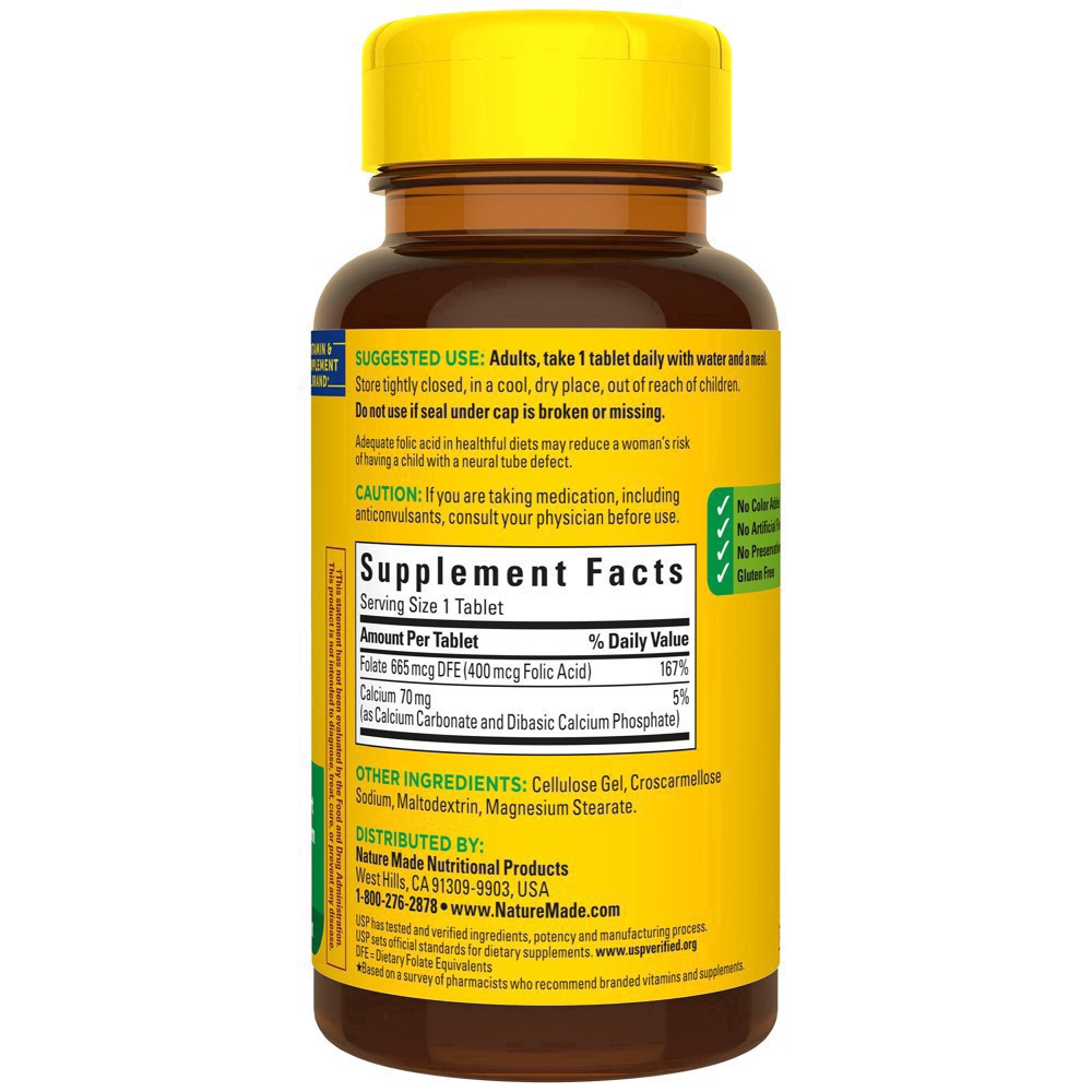 slide 4 of 59, Nature Made Folic Acid 400 mcg (665 mcg DFE), Dietary Supplement for Nervous System Function, 250 Tablets, 250 Day Supply, 250 ct