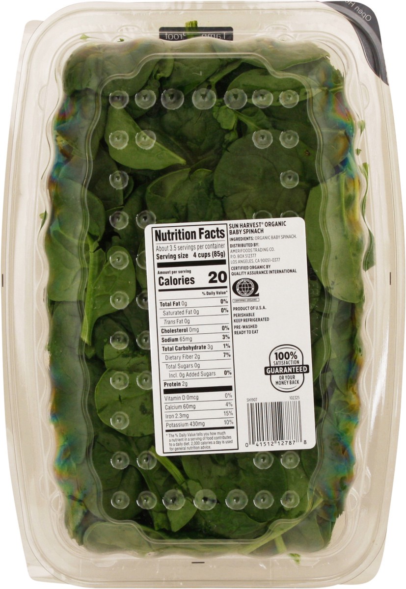 slide 2 of 12, Sun Harvest Organic Baby Spinach, 10 oz