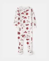 Carters Baby Boy Firetruck 100% Cotton Snug Fit 1-Piece Pajama Set - White White 12M
