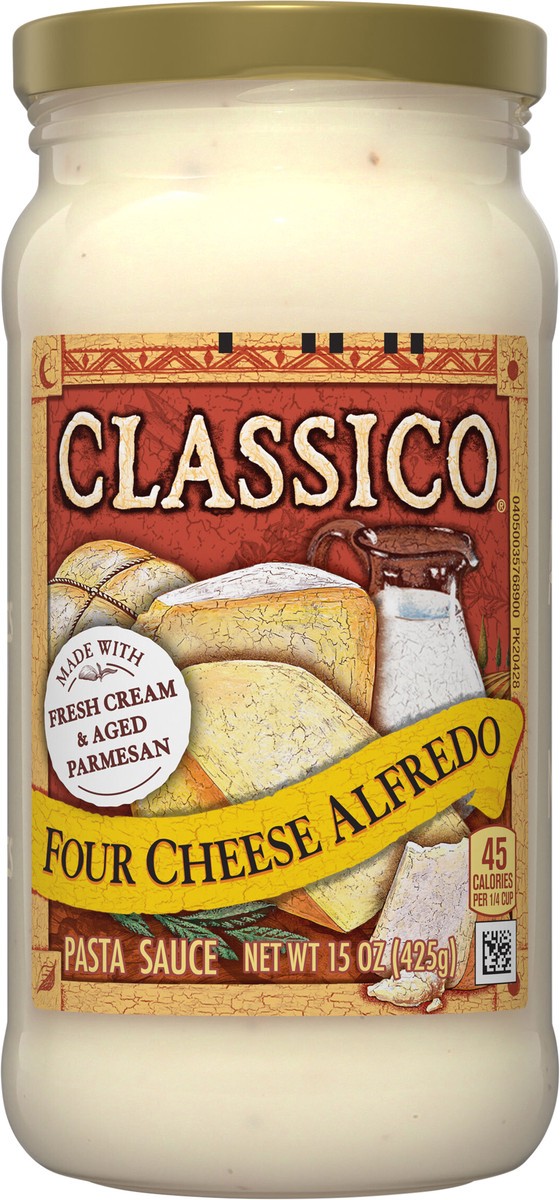 slide 9 of 13, Classico Four Cheese Alfredo Pasta Sauce, 15 oz. Jar, 15 oz