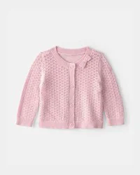 Oshkosh Baby Girl Bow Pointelle Button-Up Cardigan Sweater - Pink - 24M