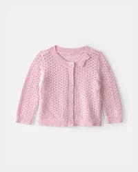 Oshkosh Baby Girl Bow Pointelle Button-Up Cardigan Sweater - Pink - 24M