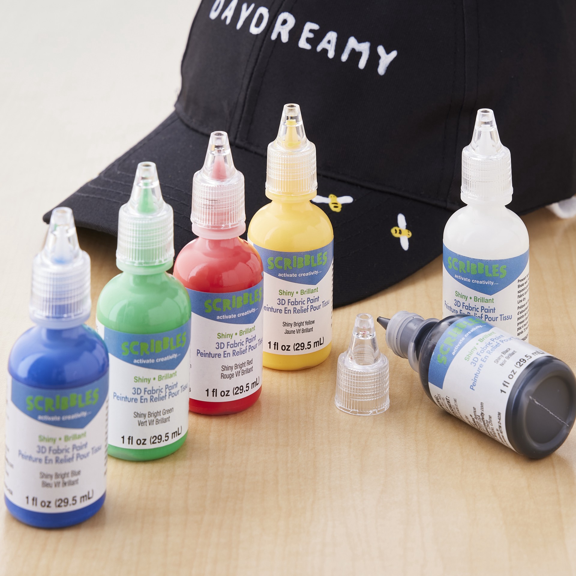 slide 3 of 6, Scribbles Shiny 3d Fabric Paint Set, 1 fl oz