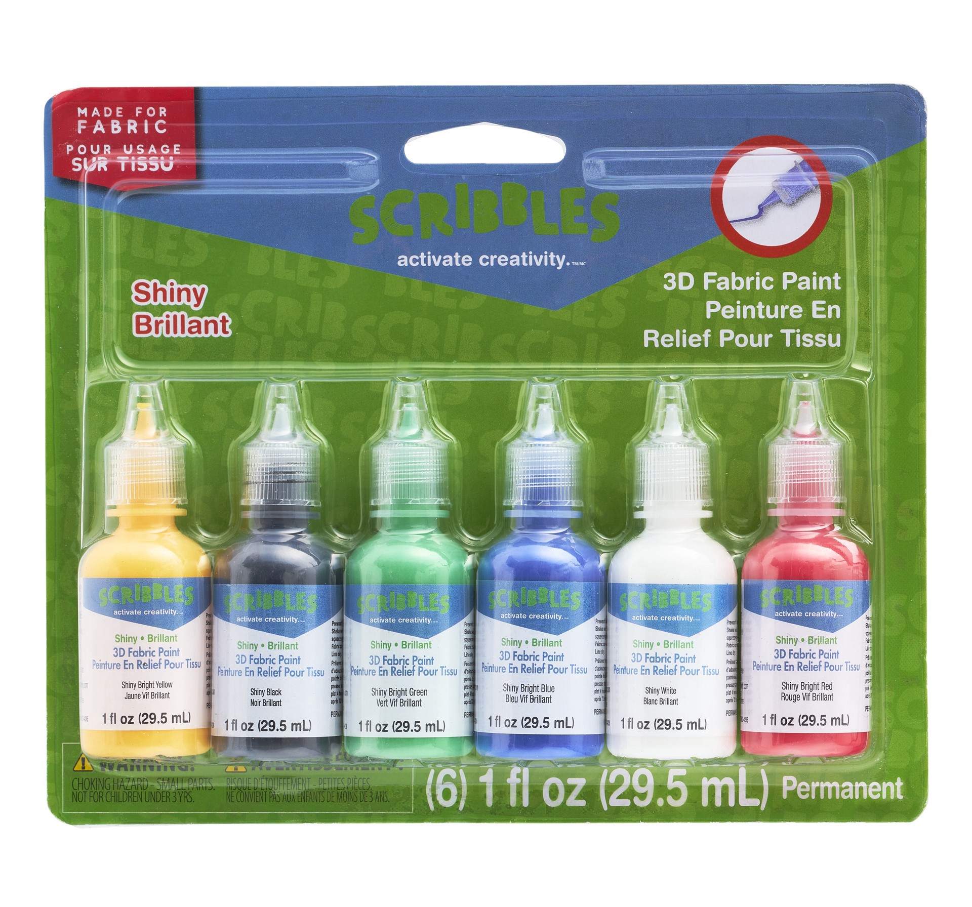 slide 6 of 6, Scribbles Shiny 3d Fabric Paint Set, 1 fl oz