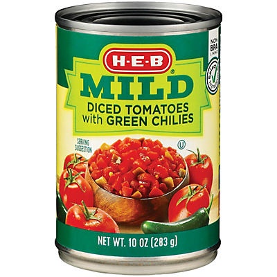 slide 1 of 1, H-E-B Mild Diced Tomatoes With Green Chilies, 10 oz