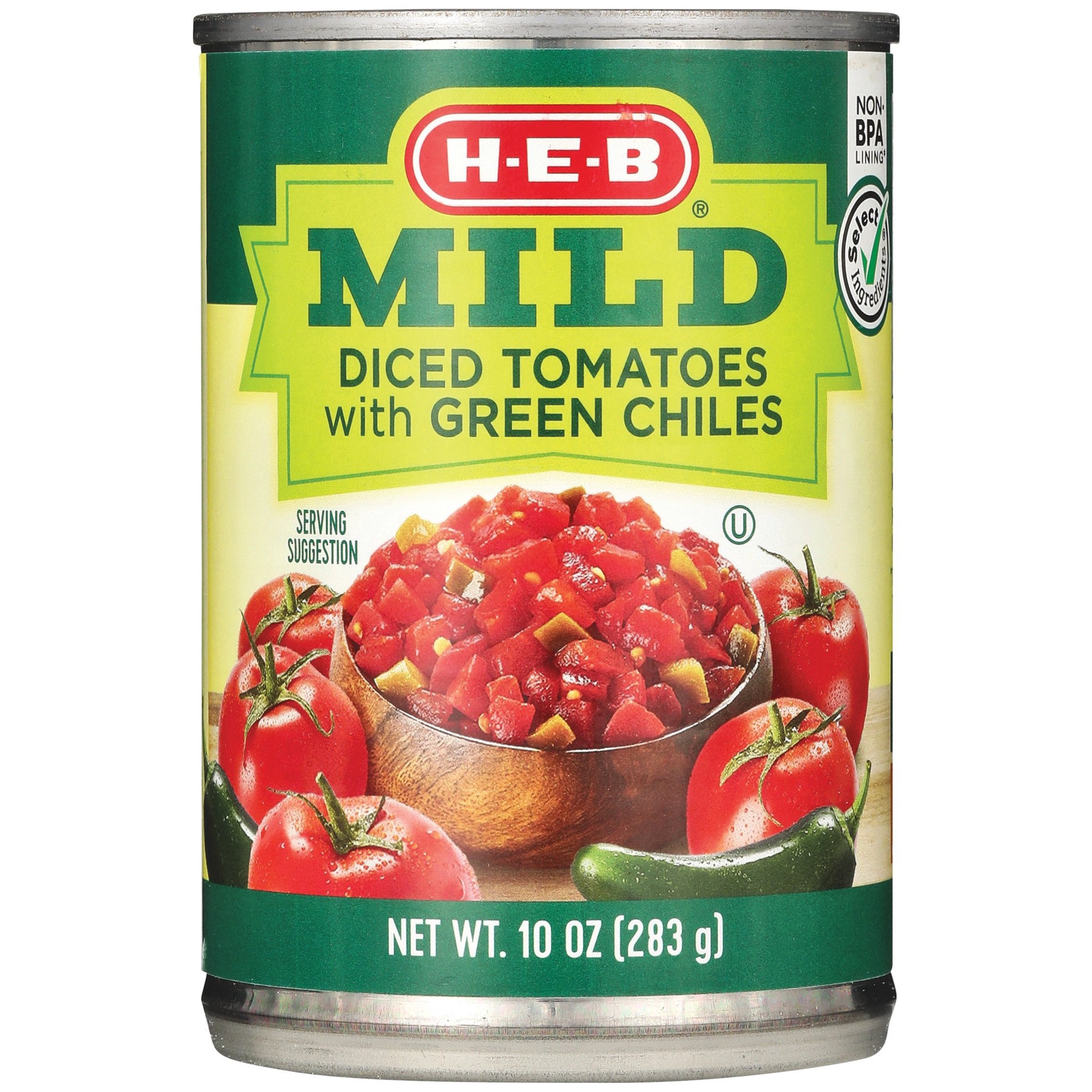 slide 1 of 1, H-E-B Mild Diced Tomatoes With Green Chilies, 10 oz