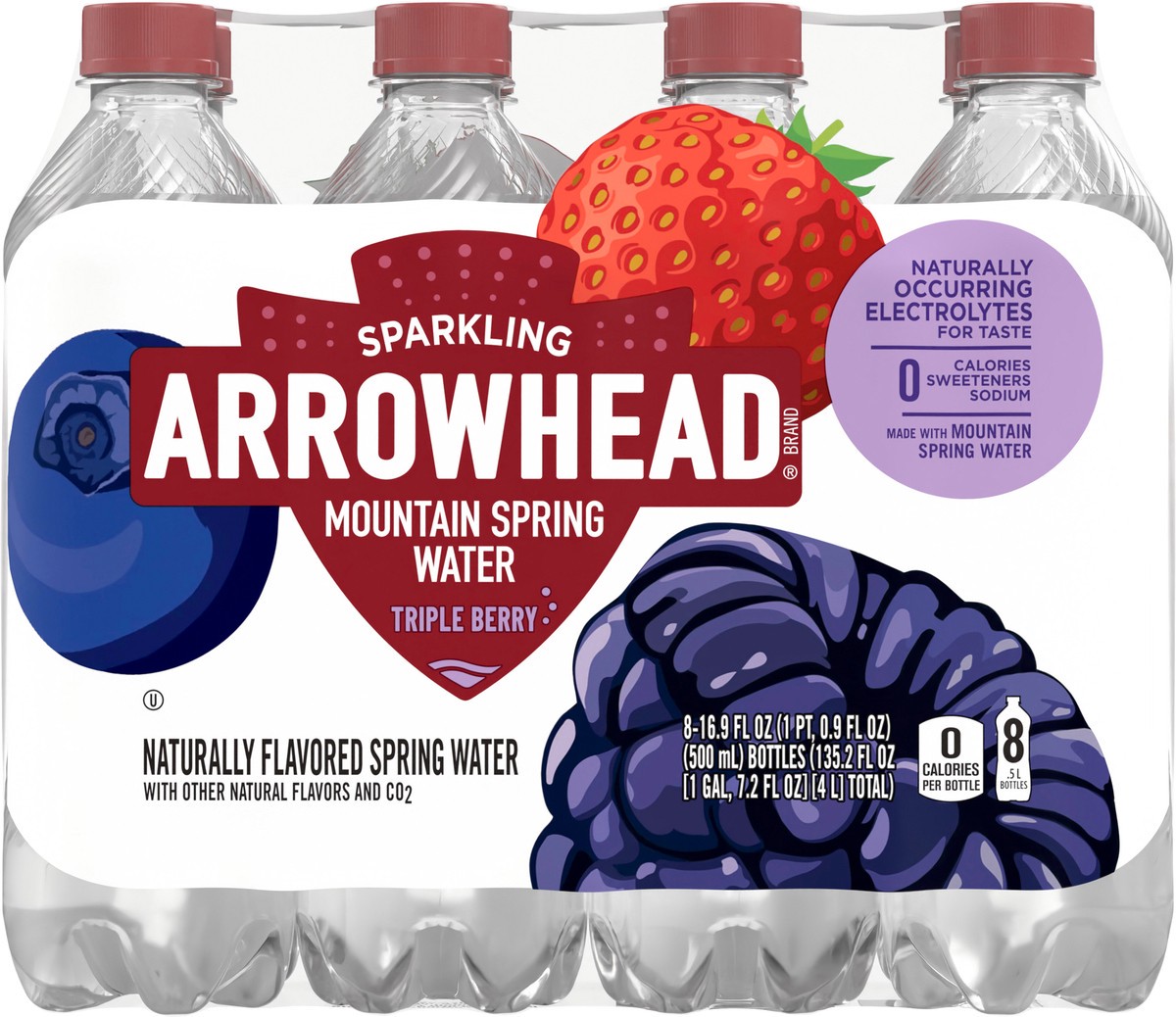 slide 2 of 9, Arrowhead Triple Berry Sparkling Mountain Spring Water - 8 ct; 16.9 fl oz, 8 ct; 16.9 fl oz