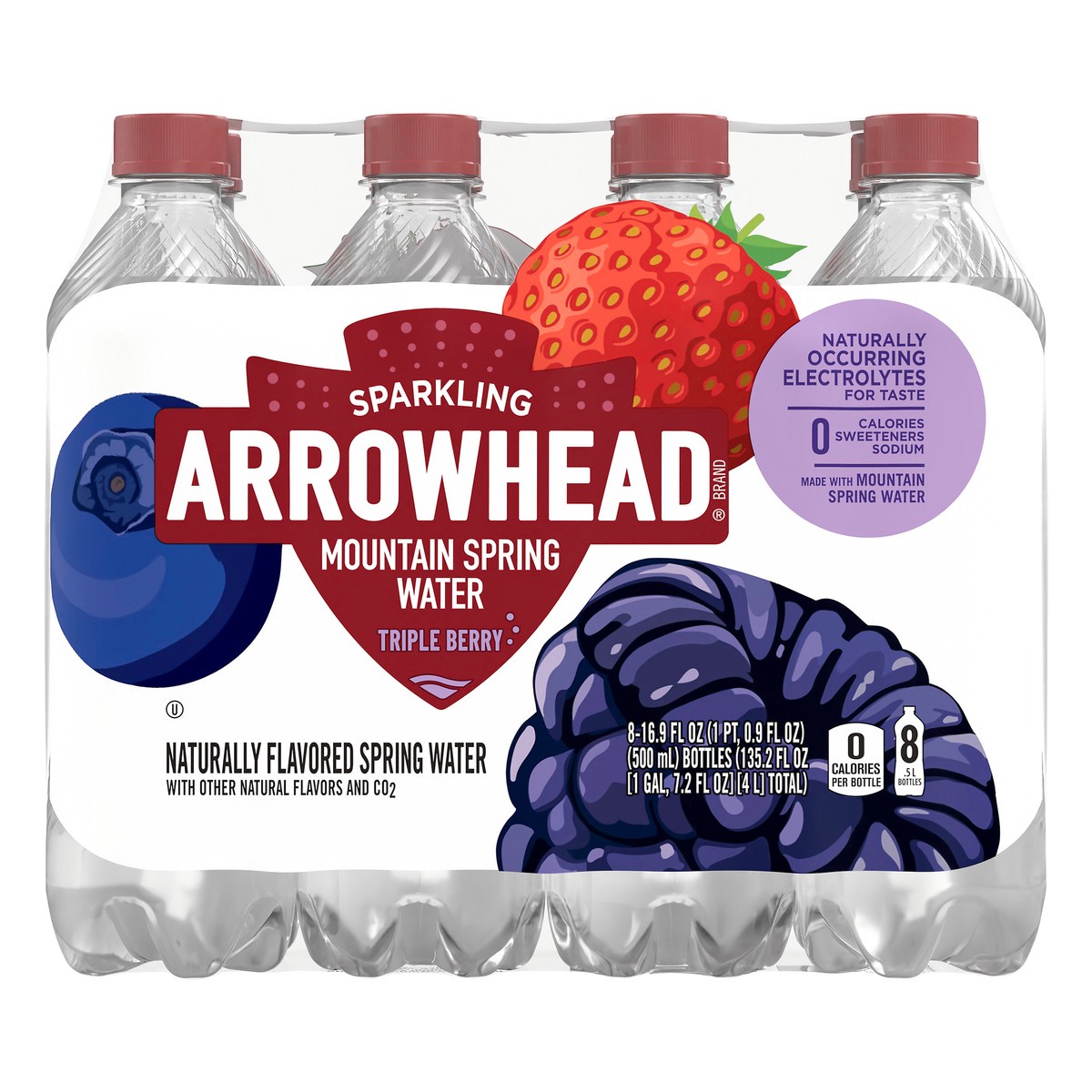 slide 7 of 9, Arrowhead Triple Berry Sparkling Mountain Spring Water - 8 ct; 16.9 fl oz, 8 ct; 16.9 fl oz