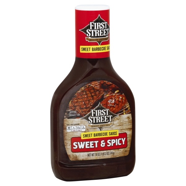 slide 1 of 1, First Street Sweet & Spicy BBQ Sauce, 18 oz