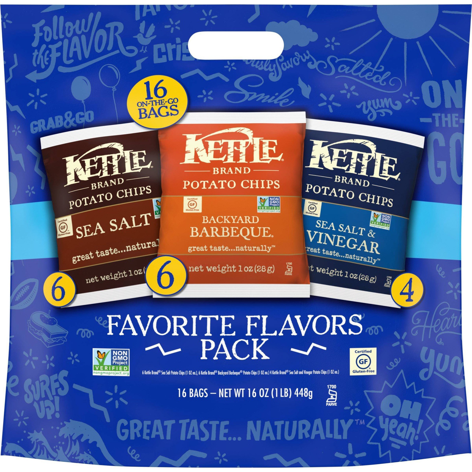 slide 1 of 5, Kettle Brand Potato Chips, Variety Pack of 1.5 oz Snack Bags, 16 Ct, 16 ct; 1 oz