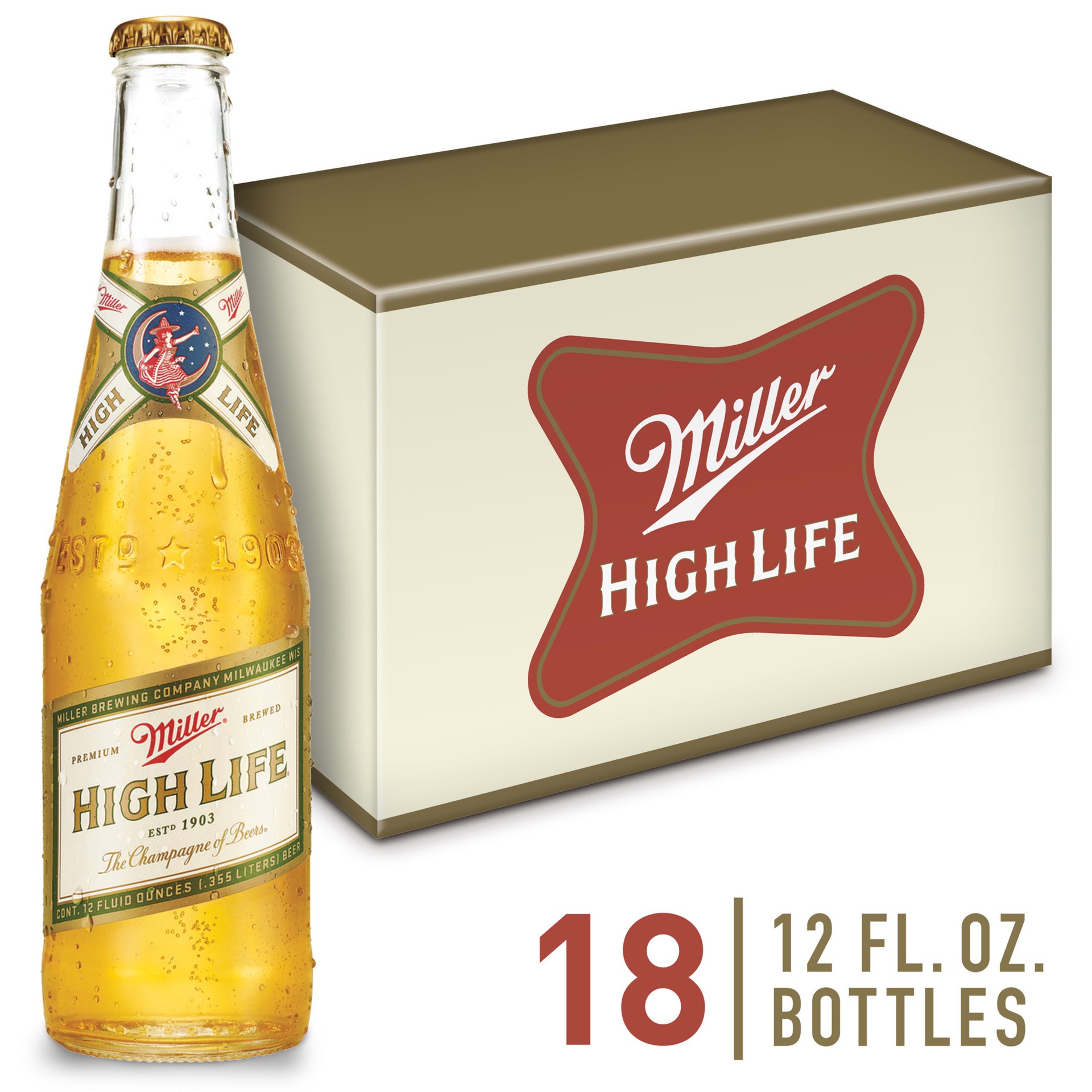 slide 1 of 5, Miller High Life Beer - 18pk/12 fl oz Bottles, 18 ct; 12 fl oz