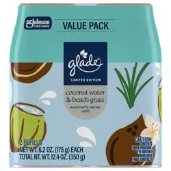 Glade Automatic Spray Refill, Coconut Water & Beach Grass, 2 count 12.4 oz
