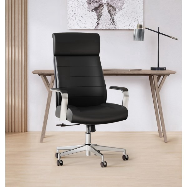 slide 5 of 10, Realspace® Modern Comfort Modee Vegan Leather High-Back Executive Office Chair, Black/Chrome, BIFMA Compliant, 1 ct