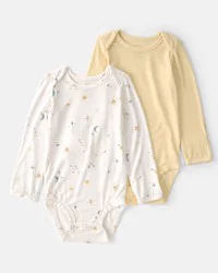 Baby 2-Pack Constellation PurelySoft Bodysuits - Yellow/Cream, Yellow/Ivory NB