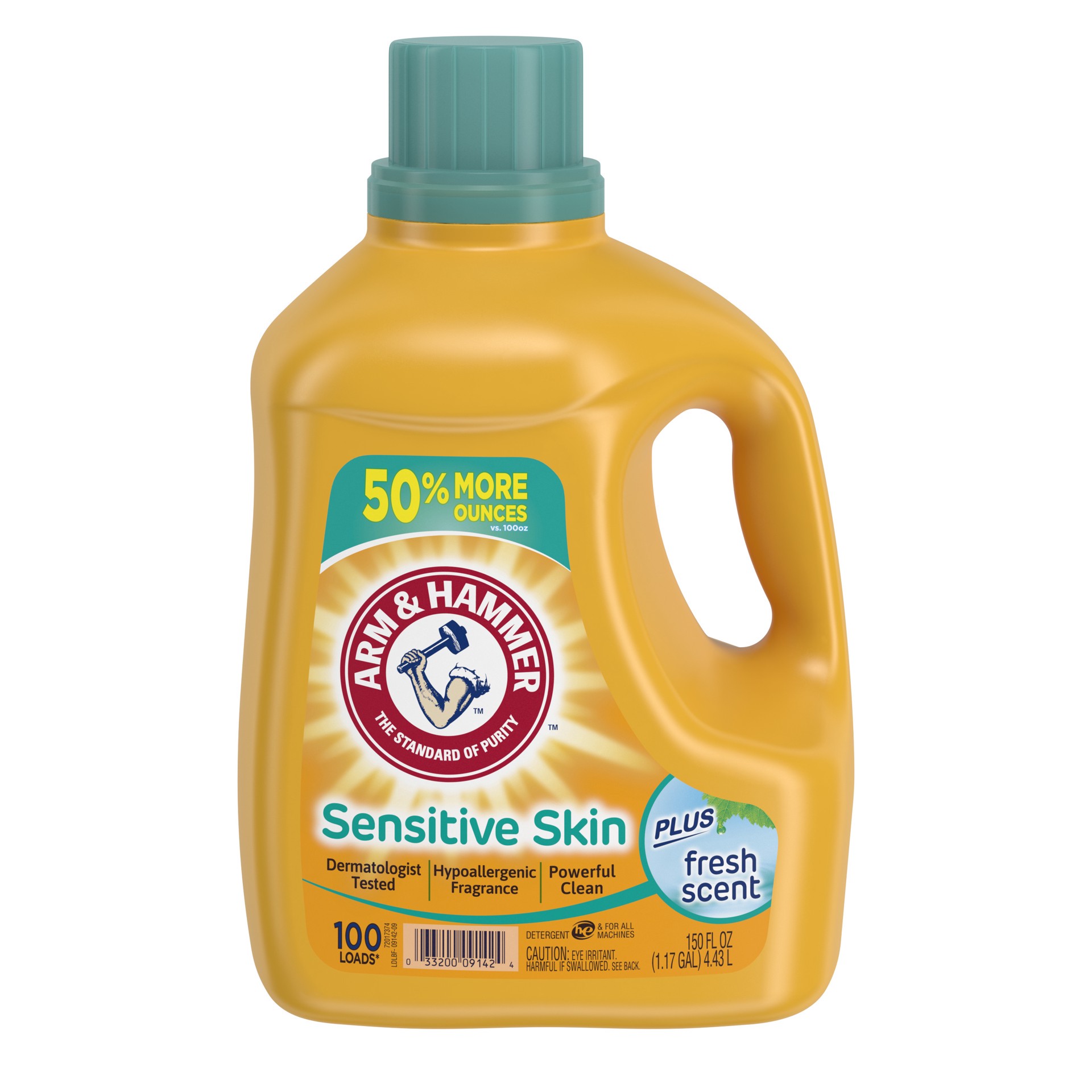 slide 1 of 10, Arm & Hammer Sensitive Skin Plus Fresh Scent, 100 Loads Liquid Laundry Detergent, 150 Fl oz, 150 oz