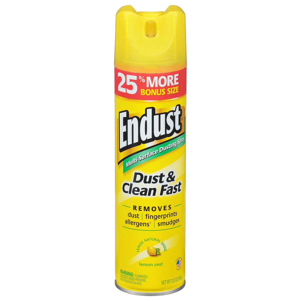 slide 1 of 4, Endust Dusting Spray Lemon Zest Multi-Surface Bonus Size, 12.5 oz