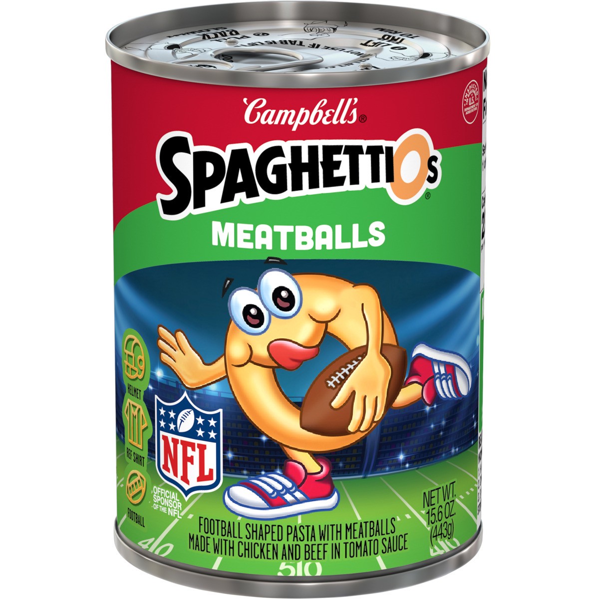 slide 1 of 5, Campbell's SpaghettiOs Football Shaped Canned Pasta with Meatballs, 15.6 oz Can, 15.6 oz