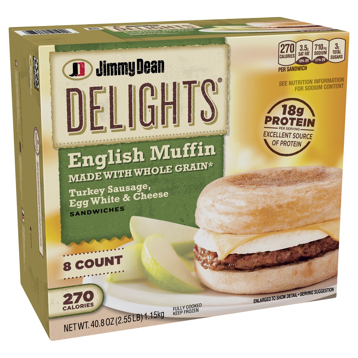 slide 2 of 9, Jimmy Dean Delights English Muffin Breakfast Sandwiches with Turkey Sausage, Egg White, and Cheese, Frozen, 8 Count, 1.16 kg