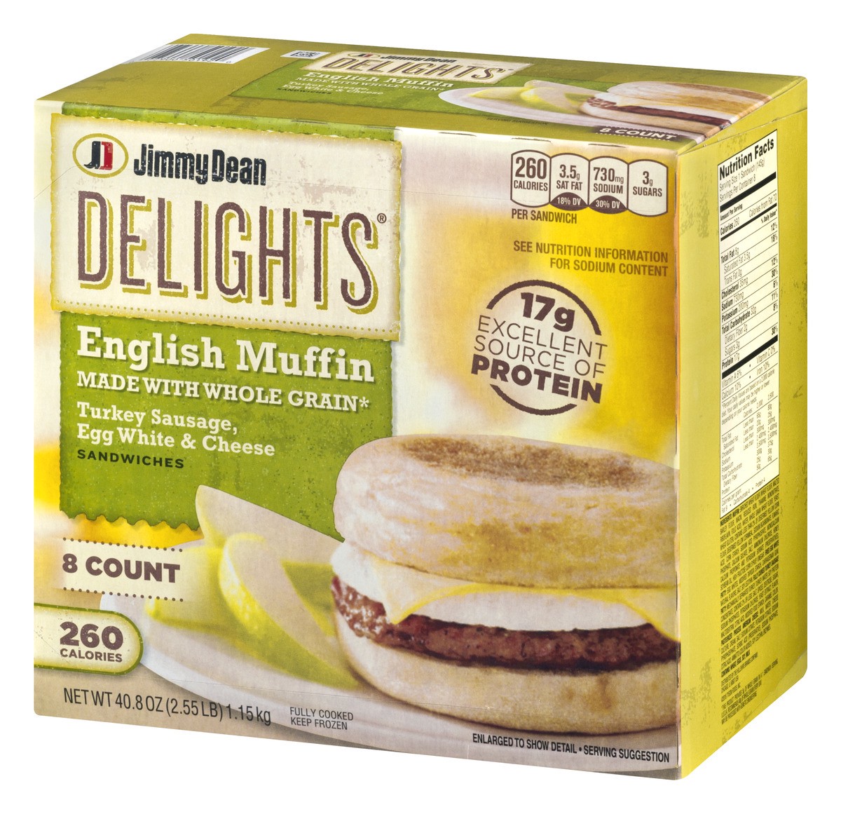 slide 3 of 9, Jimmy Dean Delights English Muffin Breakfast Sandwiches with Turkey Sausage, Egg White, and Cheese, Frozen, 8 Count, 1.16 kg