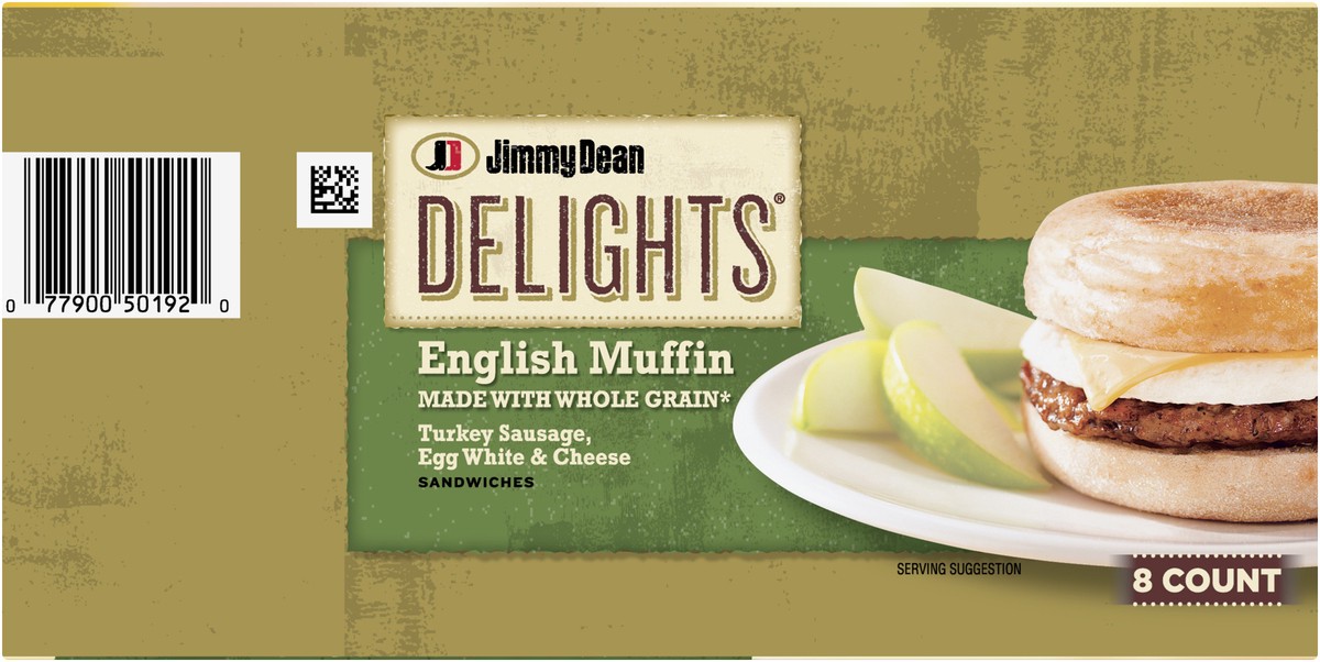 slide 9 of 9, Jimmy Dean Delights English Muffin Breakfast Sandwiches with Turkey Sausage, Egg White, and Cheese, Frozen, 8 Count, 1.16 kg