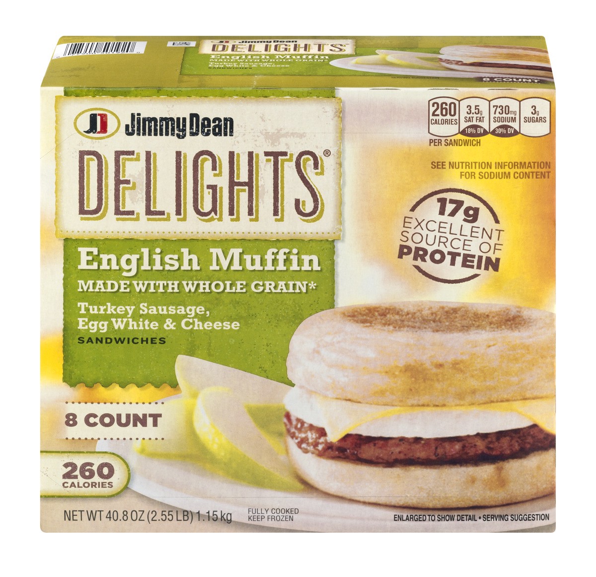 slide 1 of 9, Jimmy Dean Delights English Muffin Breakfast Sandwiches with Turkey Sausage, Egg White, and Cheese, Frozen, 8 Count, 1.16 kg