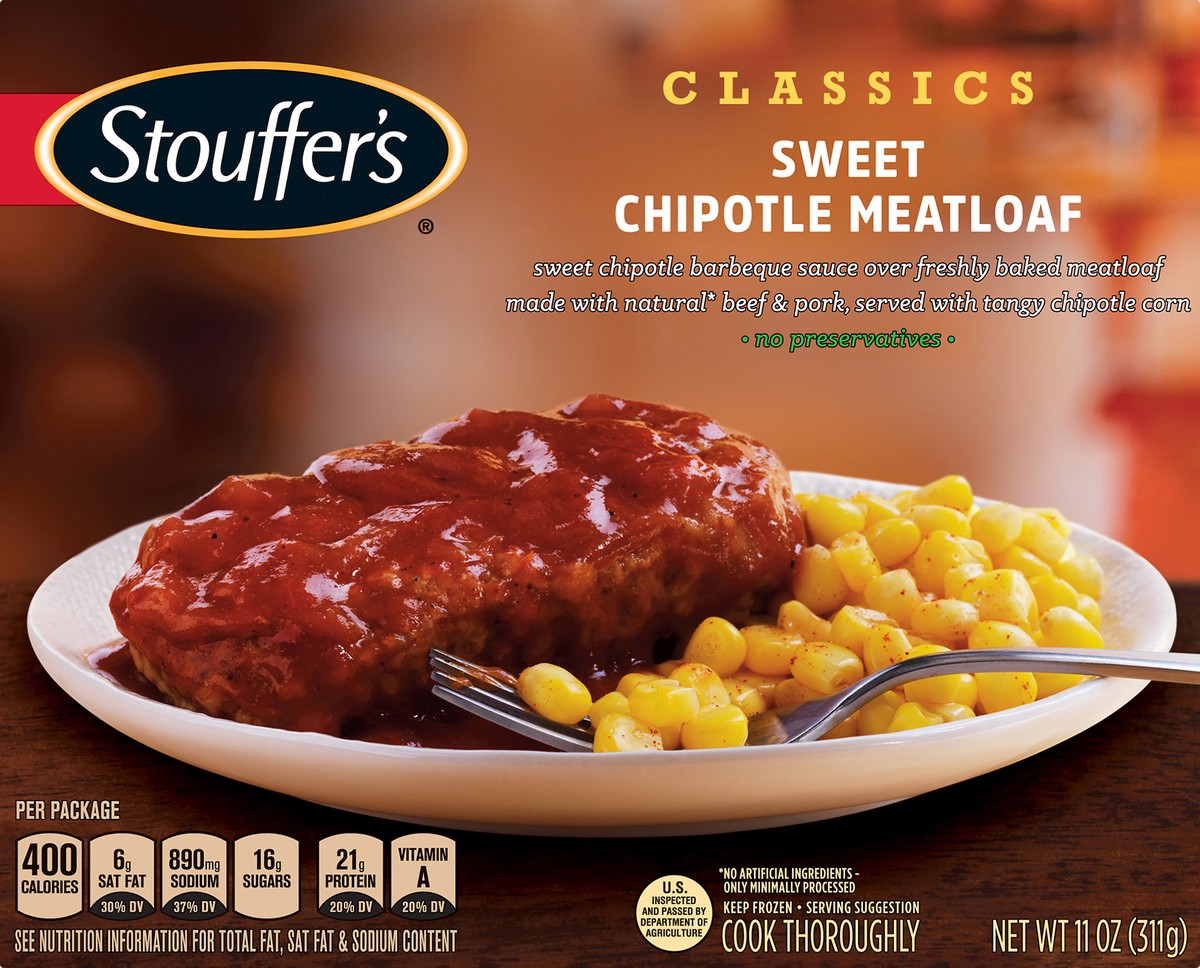 slide 9 of 10, Stouffer's Creative Comforts Meatloaf With Sweet Chipotle Barbeque Sauce, 11 oz