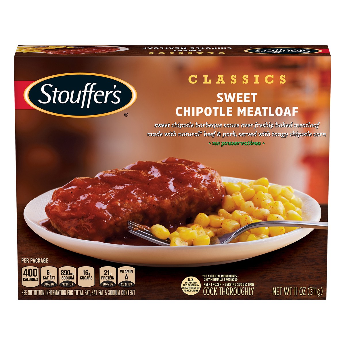 slide 1 of 10, Stouffer's Creative Comforts Meatloaf With Sweet Chipotle Barbeque Sauce, 11 oz