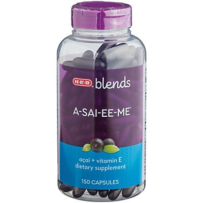 slide 1 of 1, H-E-B Blends A-Sai-Ee-Me Acai + Vitamin E Capsules, 150 ct