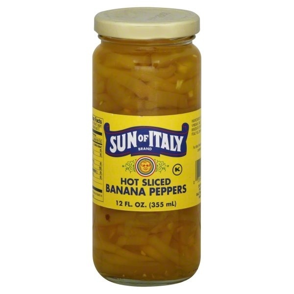 slide 1 of 1, Sun of Italy Hot Sliced Banana Peppers, 12 oz