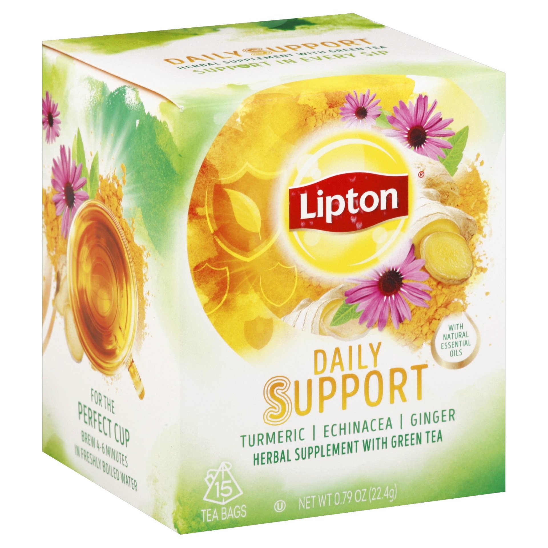 slide 1 of 6, Lipton Daily Support Herbal Supplement with Green Tea, 15 ct