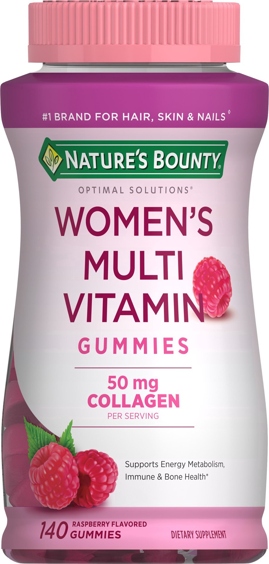 slide 1 of 1, Nature's Bounty Optimal Solutions Women's Multivitamin Gummies, Dietary Supplement, Raspberry Flavor, 140 ct