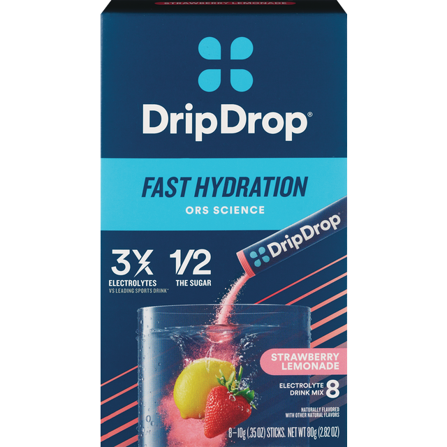 slide 1 of 1, DripDrop Strawberry Lemonade Electrolyte Drink Mix 8 - 0.35 oz Sticks, 8 ct