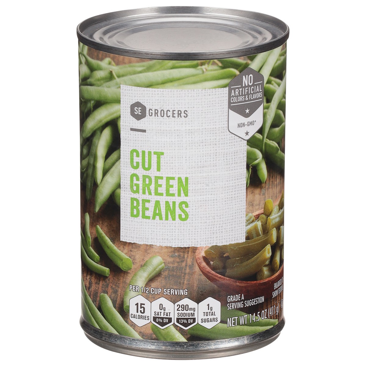 slide 1 of 11, SE Grocers Green Beans Cut, 14.5 oz