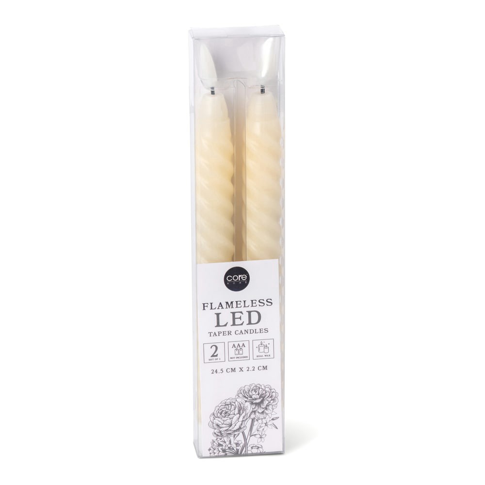 slide 2 of 2, Core Home™ Flameless LED Twisted Taper Wax Candles - Cream, 2 ct