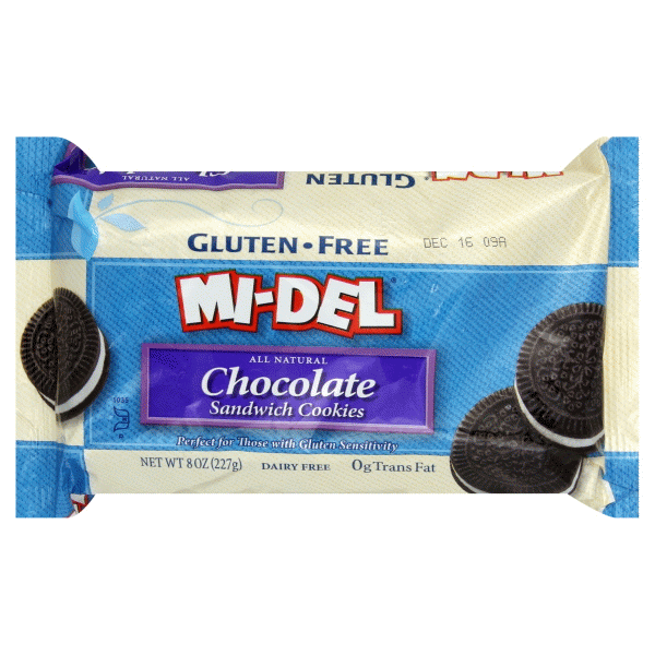 slide 1 of 5, MI-Del Gluten Free Chocolate Sandwich Cookies, 8 oz