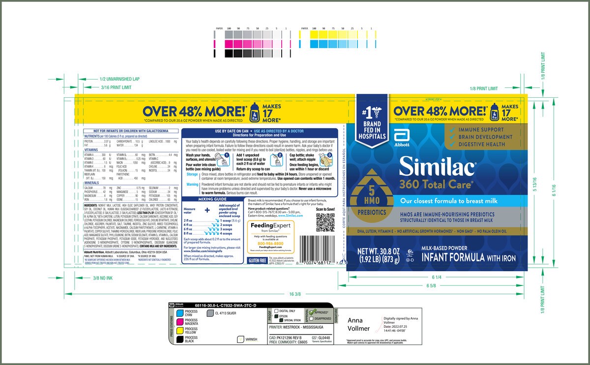 slide 6 of 10, Similac 360 Total Care Milk-Based Powder Infant Formula with Iron 30.8 fl oz, 30.80 fl oz