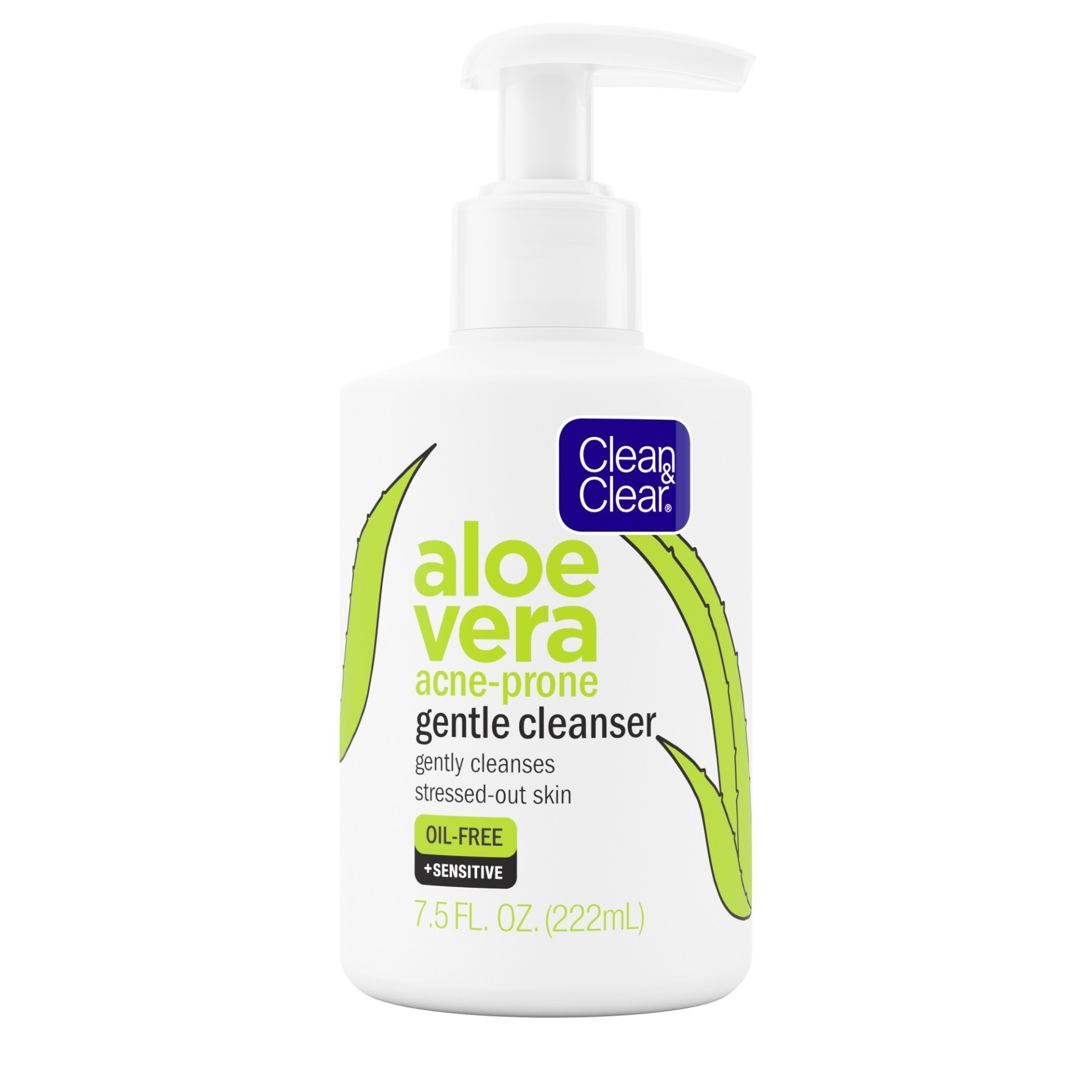 slide 1 of 1, Clean & Clear Aloe Vera Gentle Facial Cleanser for Acne-Prone & Sensitive Skin, Oil-Free Daily Face Wash with Aloe Vera, Vegan, No Animal Testing, Paraben-, Soap- & Dye-Free, 7.5 oz