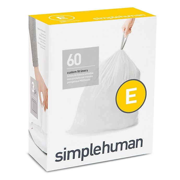 slide 1 of 1, simplehuman Code E 20-Liter Custom Fit Liners - White, 60 ct