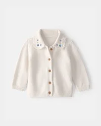 Oshkosh Baby Girl Floral Button-Up Cardigan Sweater - Ivory - 18M