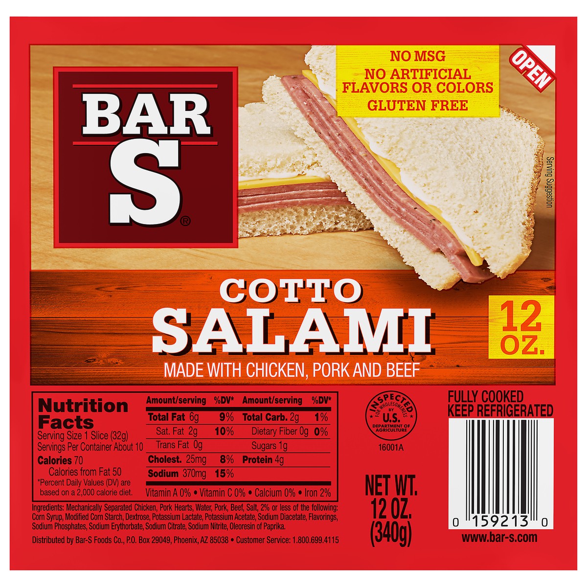 slide 6 of 14, Bar-S Cotto Salami 12 oz. Pack, 12 oz