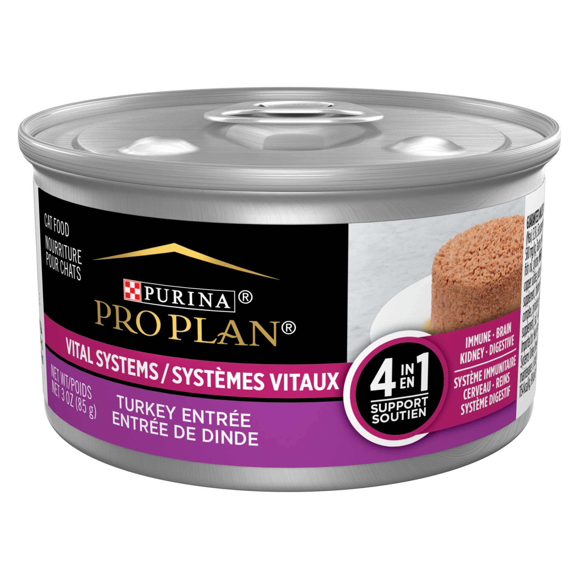 slide 1 of 8, Purina Pro Plan Vital Systems Turkey Wet Cat Food Pate 4-in-1 brain, kidney, digestive and immune formula, 3 oz