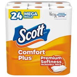 Scott ComfortPlus Toilet Paper, 24 Mega Rolls, 310 Sheets per Roll, Septic-Safe, 1-Ply Toilet Tissue