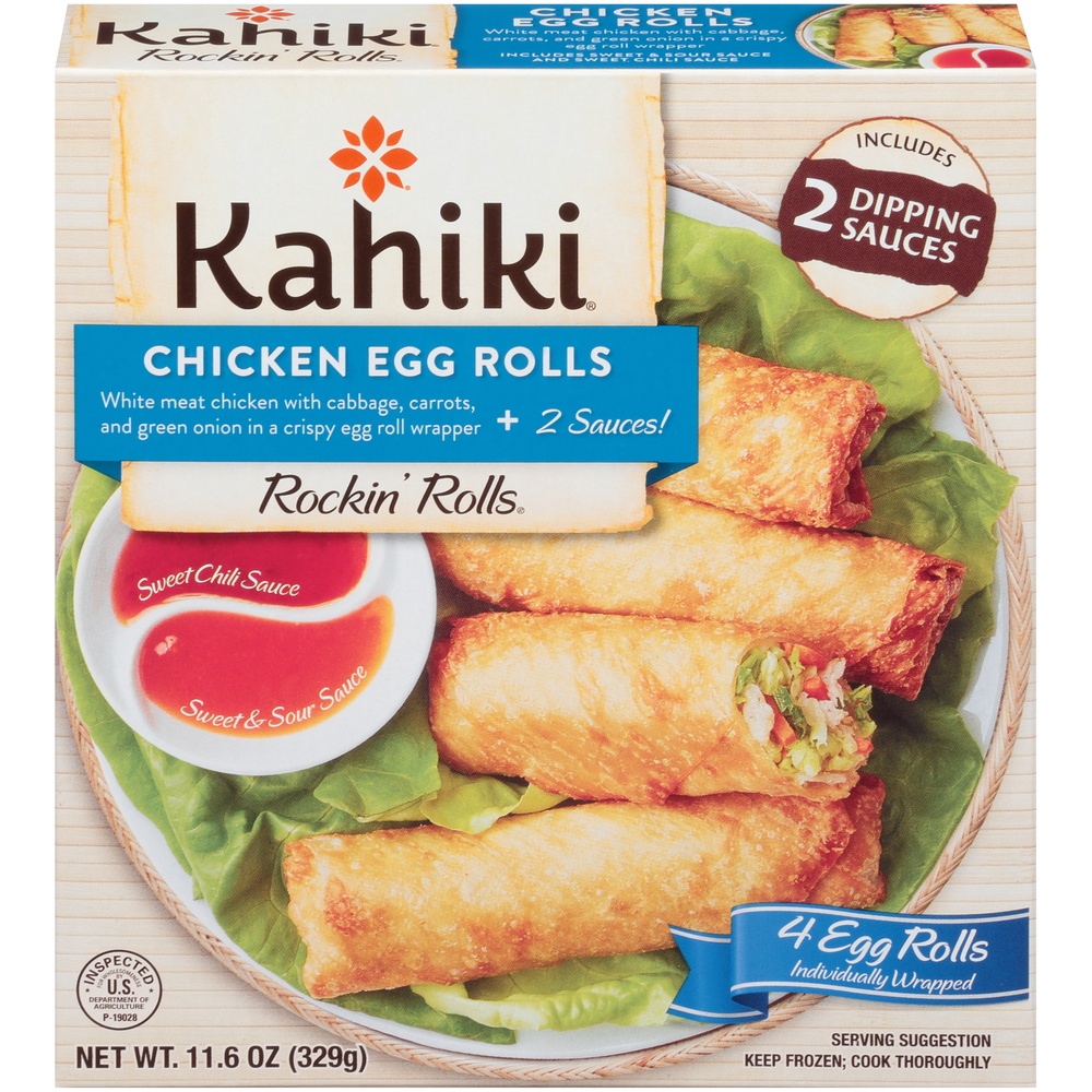 slide 1 of 8, Kahiki Chicken Egg Rolls with Sweet & Sour Sauce, 4 ct; 12.2 oz