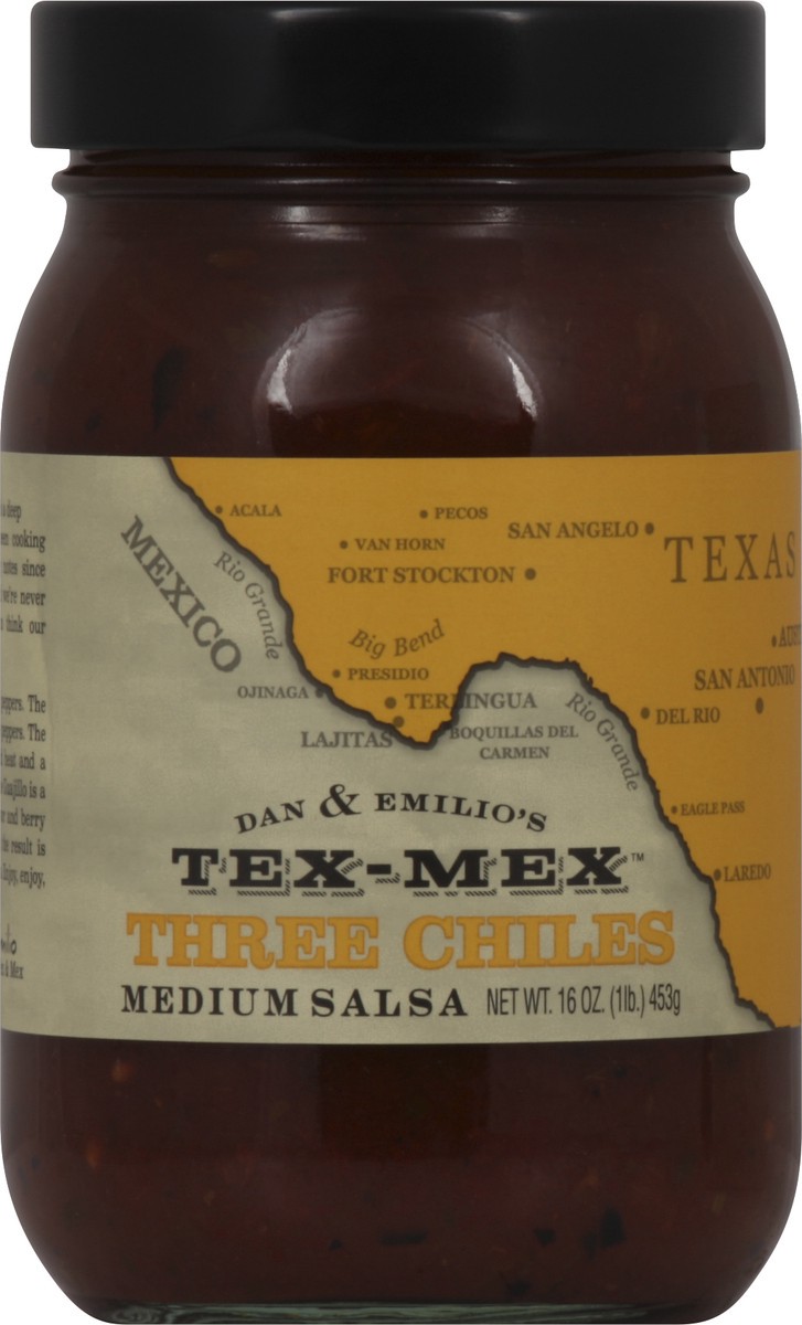 slide 2 of 2, Dan & Emilio's Tex-mex Three Chiles Medium Salsa, 16 oz